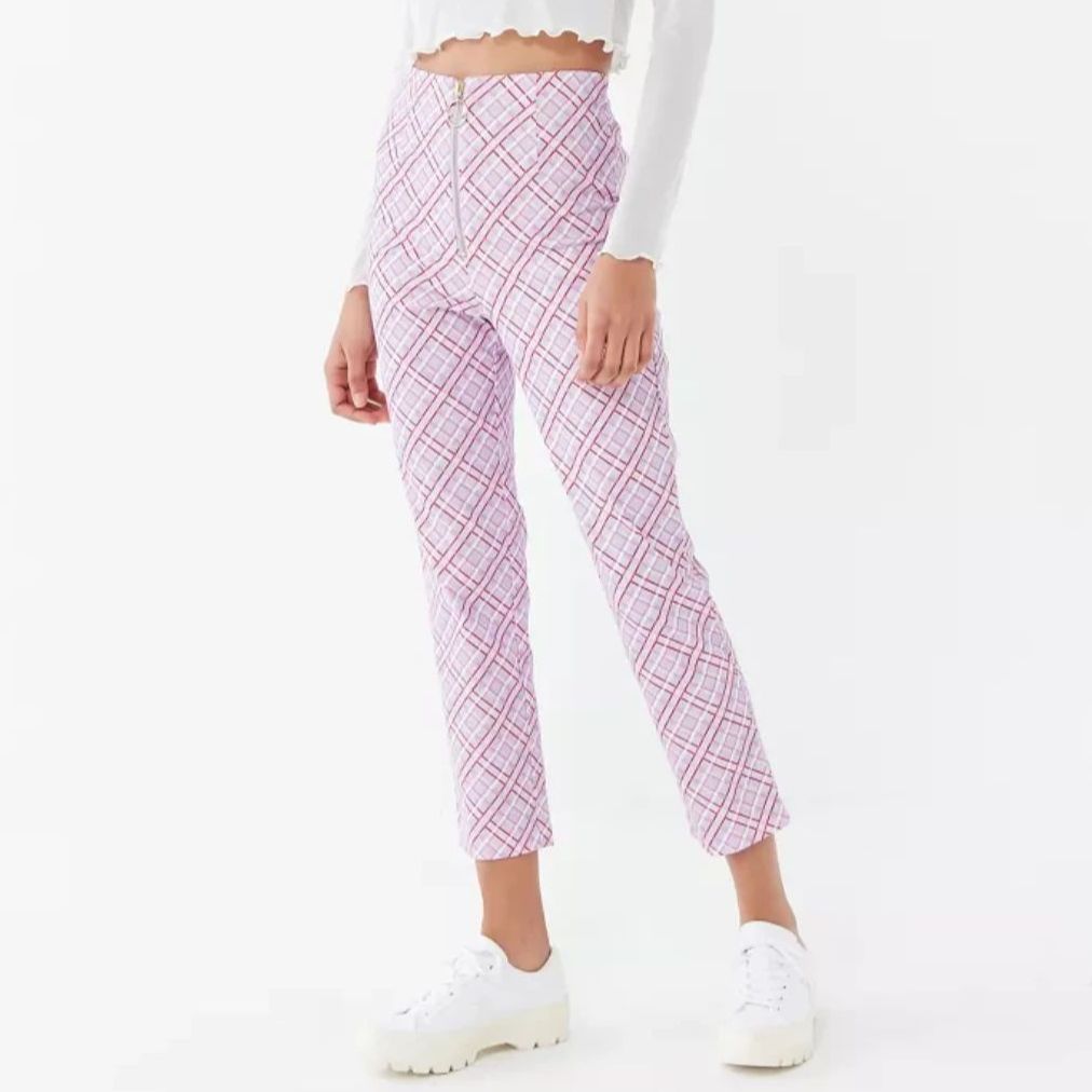 Nwt Finders Keepers Pink Nostalgia Plaid Zip-Front Pants Size 4